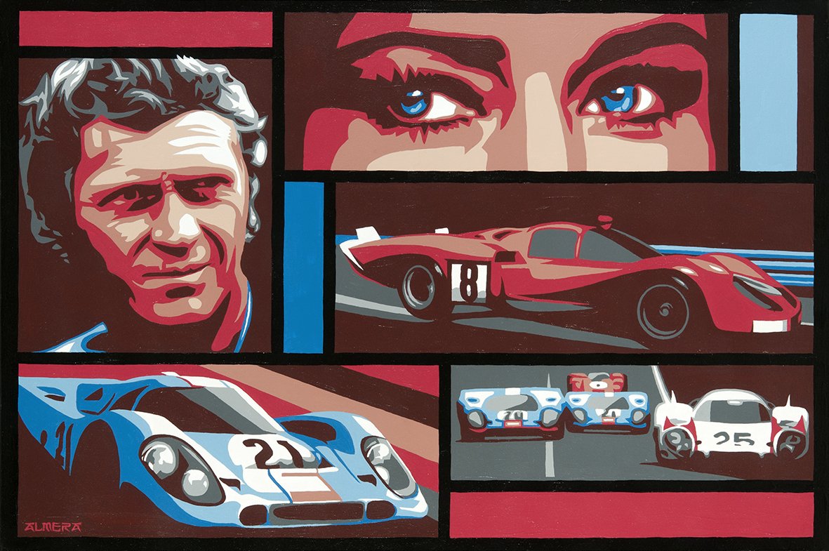 Marco Almera Steve McQueen Le Mans Original Painting — PosterPop.com
